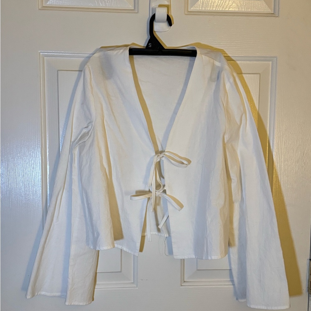 Long Sleeve Tie-Front Blouse